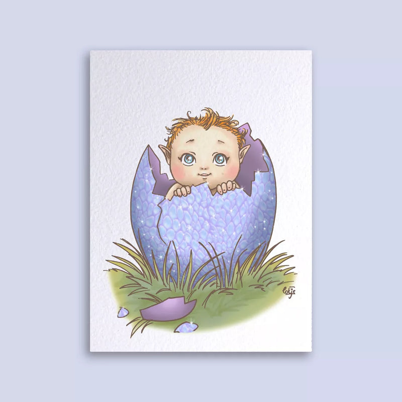 Carte postale bébé Elfe dans œuf de dragon