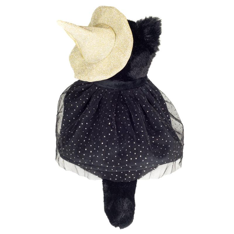 Peluche Teddy Hermann – Chat d’Halloween avec chapeau scintillant – 20 cm