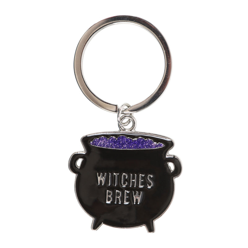 Porte-clés chaudron “Witches Brew” – Métal émaillé noir et violet pailleté