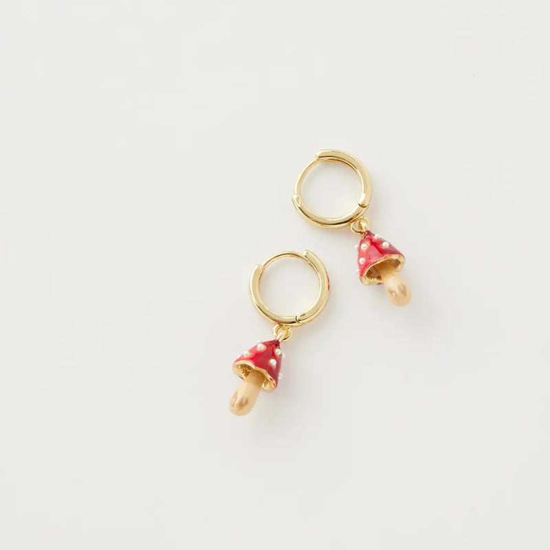 Boucles d’oreilles Fable England – Champignons rouges émaillés en plaqué or