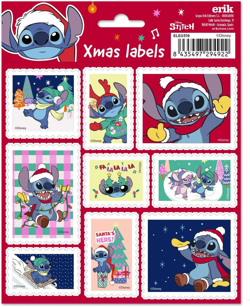 Stickers étiquettes Stitch Noël – 18 autocollants festifs – Disney