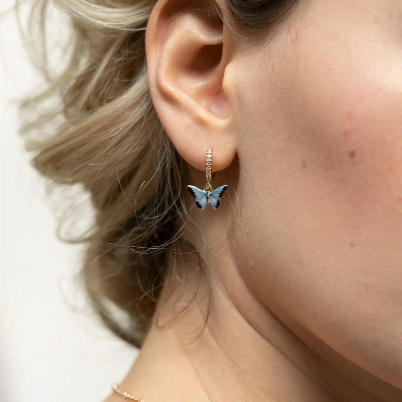 Boucles d’oreilles Fable England – Papillon bleu en émail et plaqué argent