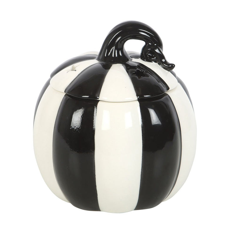 Brûle-Parfum Citrouille Rayée Noir et Blanc avec Couvercle