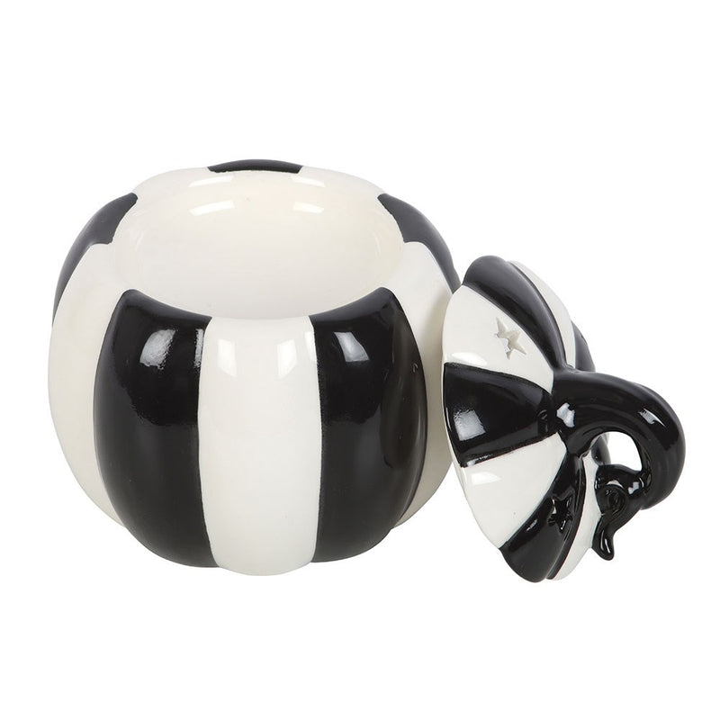 Brûle-Parfum Citrouille Rayée Noir et Blanc avec Couvercle