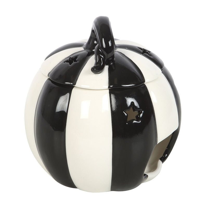Brûle-Parfum Citrouille Rayée Noir et Blanc avec Couvercle