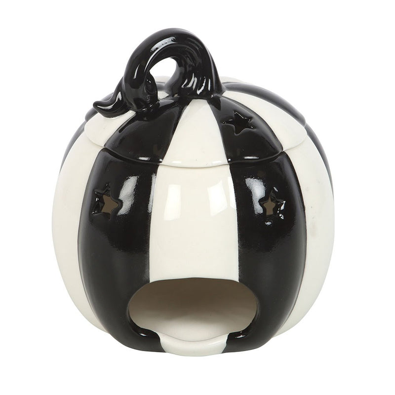 Brûle-Parfum Citrouille Rayée Noir et Blanc avec Couvercle