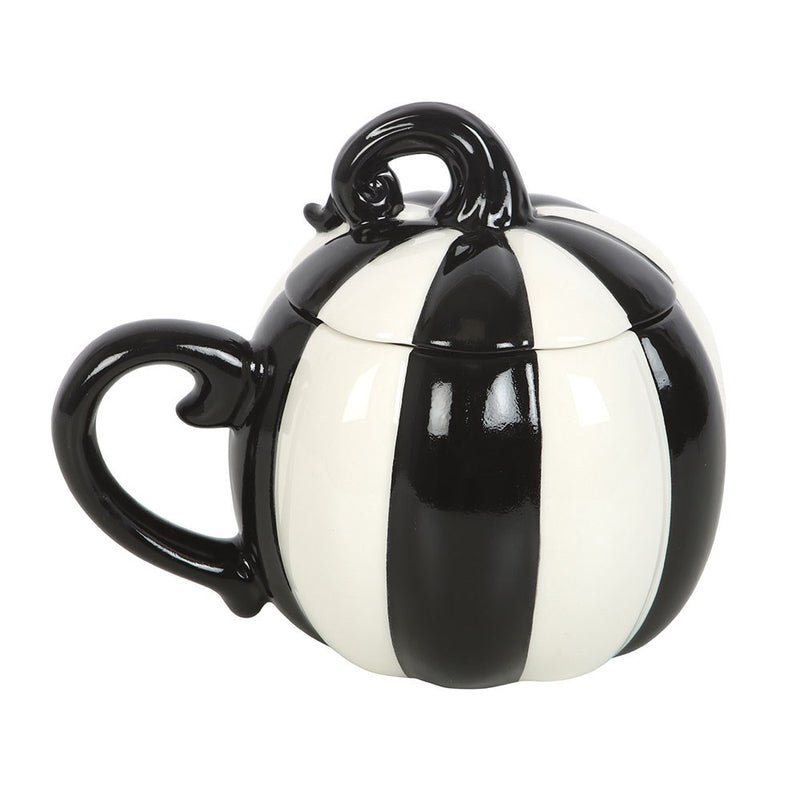 Mug Citrouille Rayé Noir et Blanc avec Couvercle