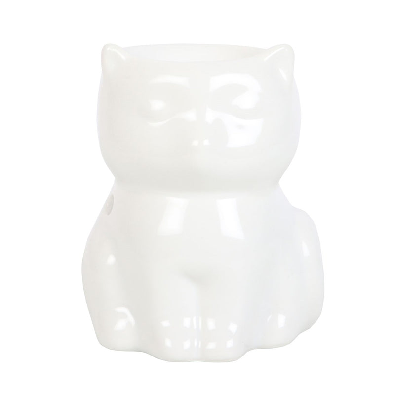 Brûle-Parfum Chat en Céramique Blanche – Diffuseur d’Huiles et Cires