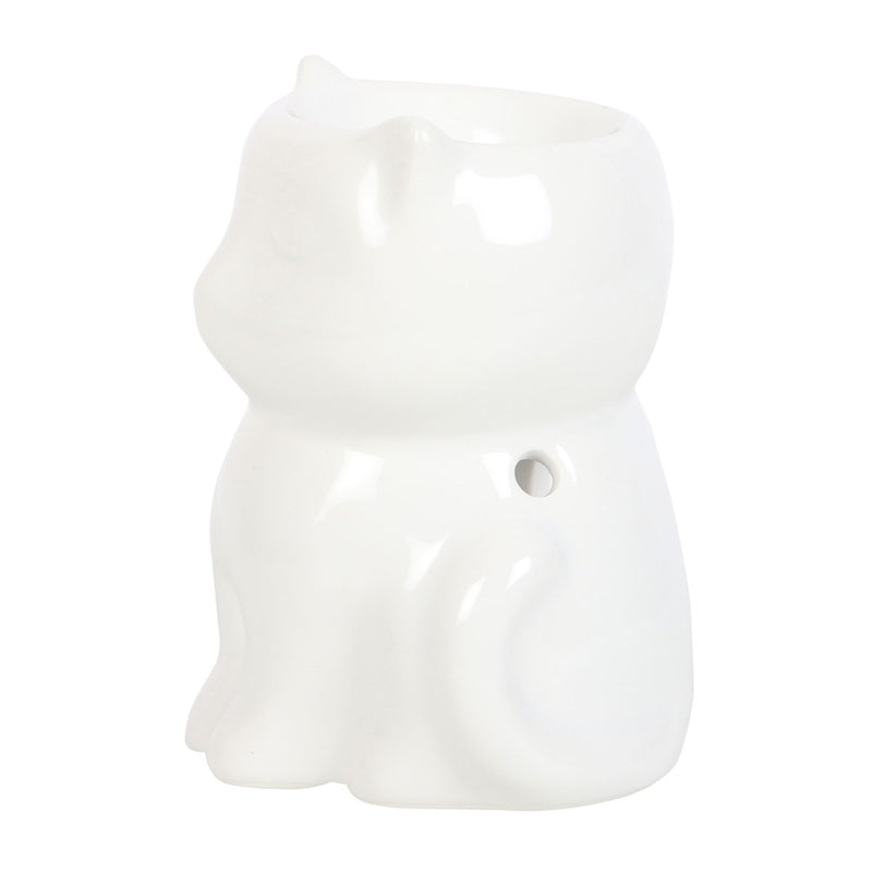 Brûle-Parfum Chat en Céramique Blanche – Diffuseur d’Huiles et Cires