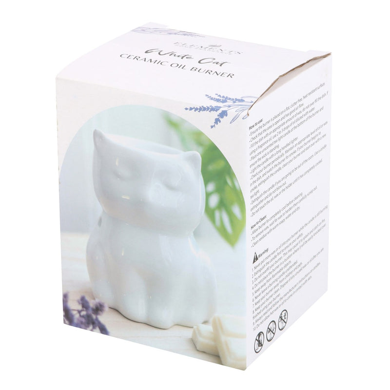 Brûle-Parfum Chat en Céramique Blanche – Diffuseur d’Huiles et Cires