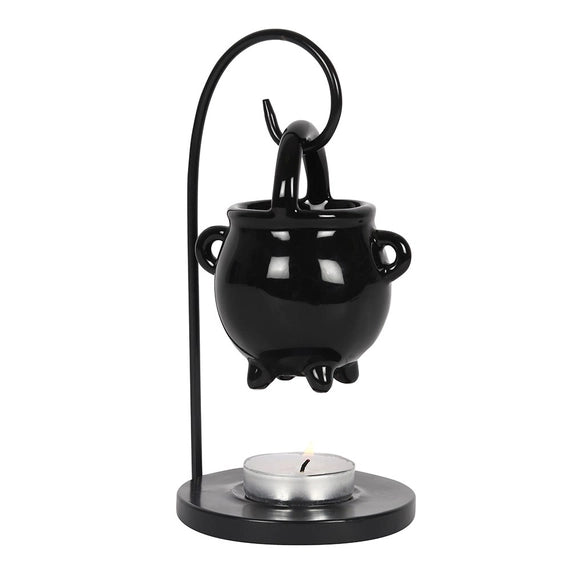 Brûle parfum suspendu en forme de chaudron noir