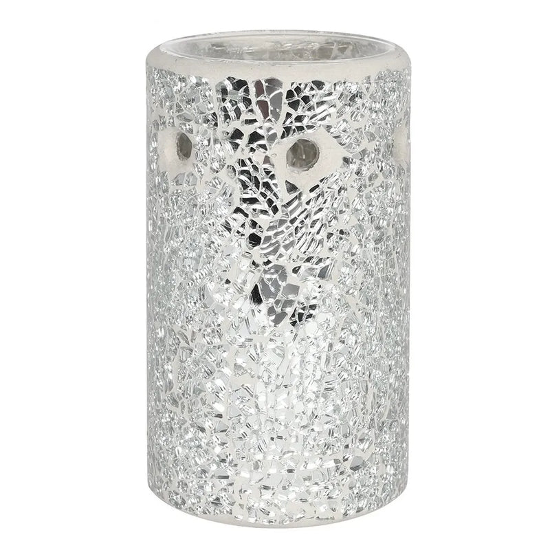 Brûle-parfum en verre craquelé - mosaïque argentée
