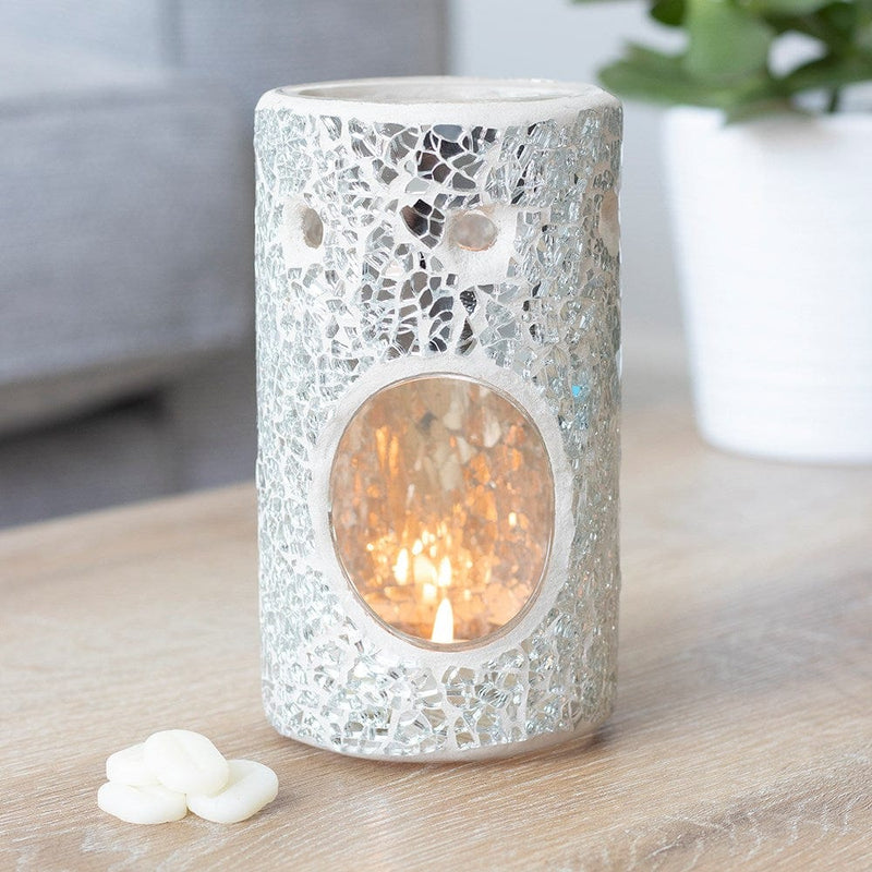 Brûle-parfum en verre craquelé - mosaïque argentée