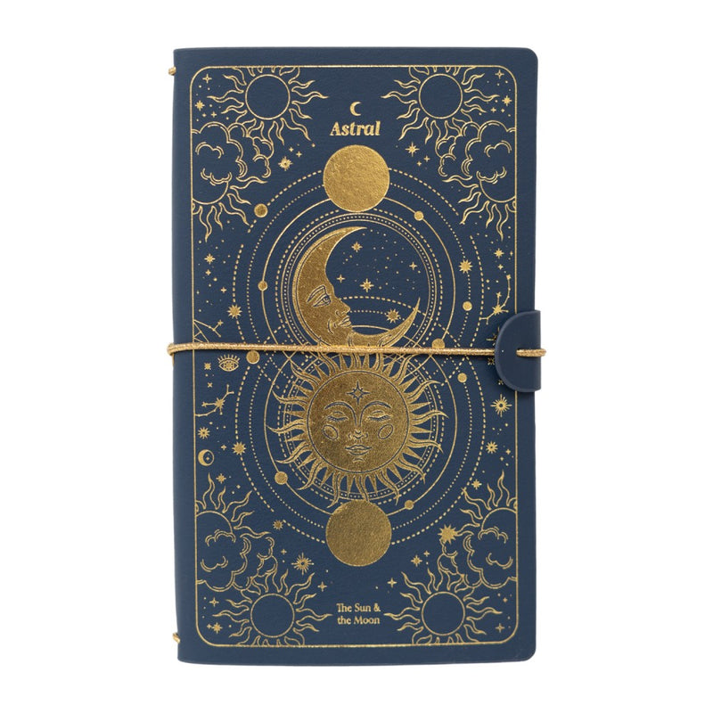 Carnet de voyage Astral – Soleil & Lune – Bleu nuit et or