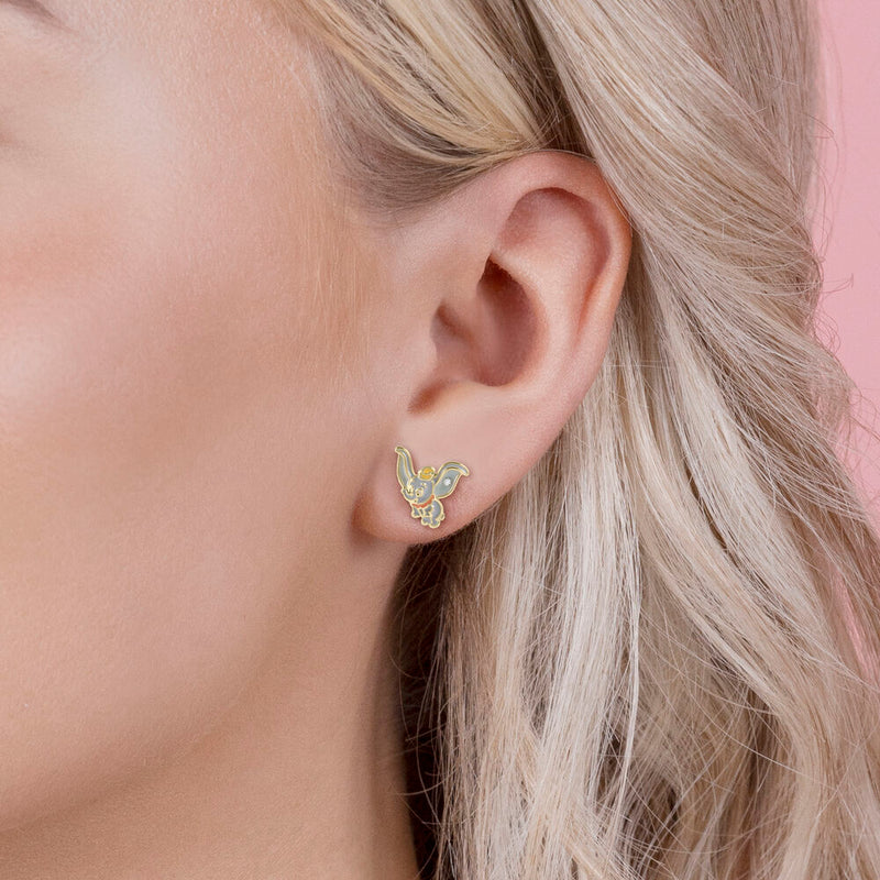 Boucles d’oreilles Disney – Dumbo doré – Émaillées avec strass