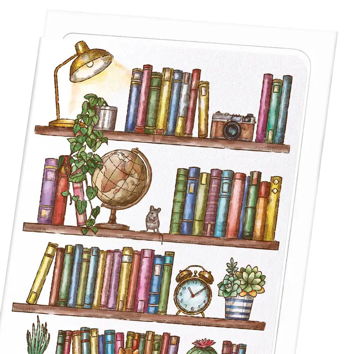 Carte illustrée Bibliothèque & Chat – Ambiance cosy