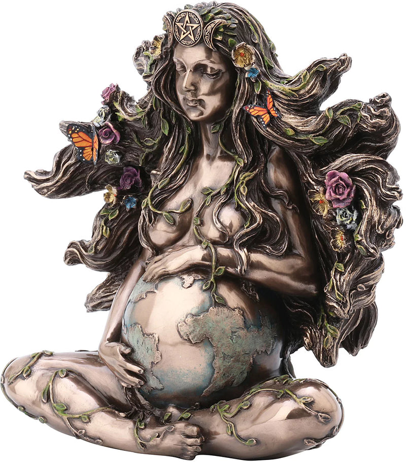 Statuette Gaia – Déesse Mère Terre effet bronze avec papillons et fleurs – Veronese Design