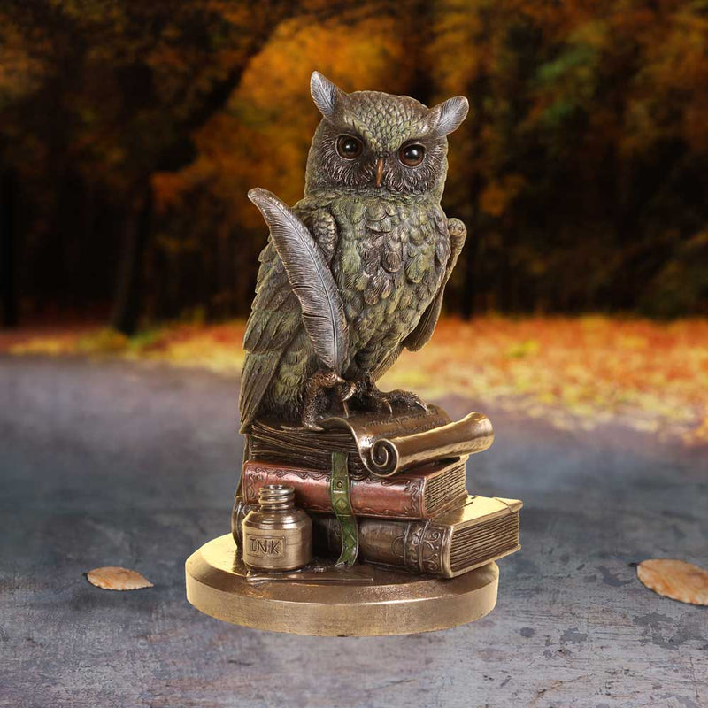 Figurine de hibou gardien des livres – Résine peinte à la main