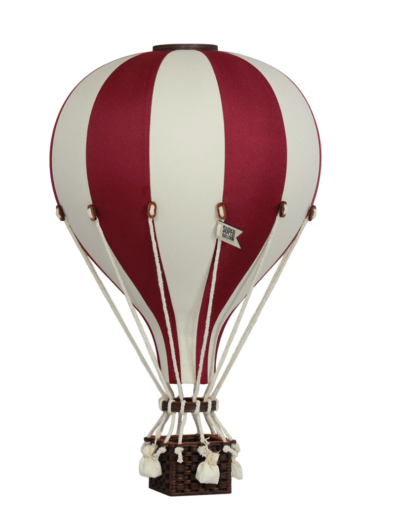 Montgolfière en tissu décorative à suspendre, de couleur rouge et blanche, esprit vintage