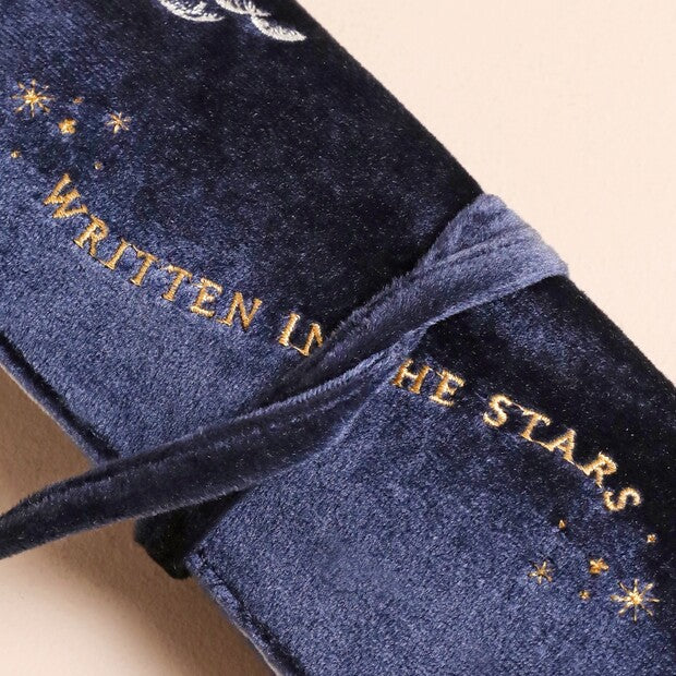 Trousse à bijoux en velours “Written in the Stars” – Pochette de voyage bleu nuit