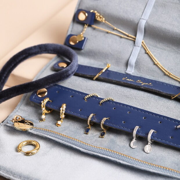 Trousse à bijoux en velours “Written in the Stars” – Pochette de voyage bleu nuit