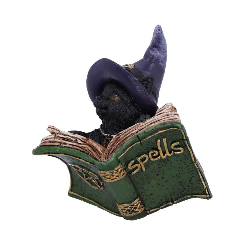Statuette Chat Sorcier noir – Livre de Sortilèges vert