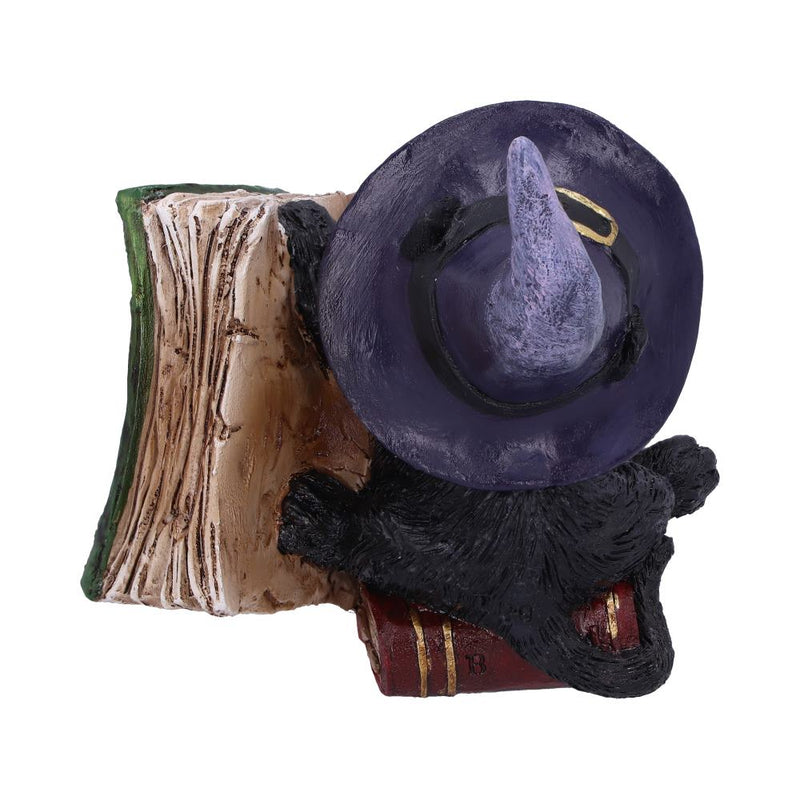 Statuette Chat Sorcier noir – Livre de Sortilèges vert