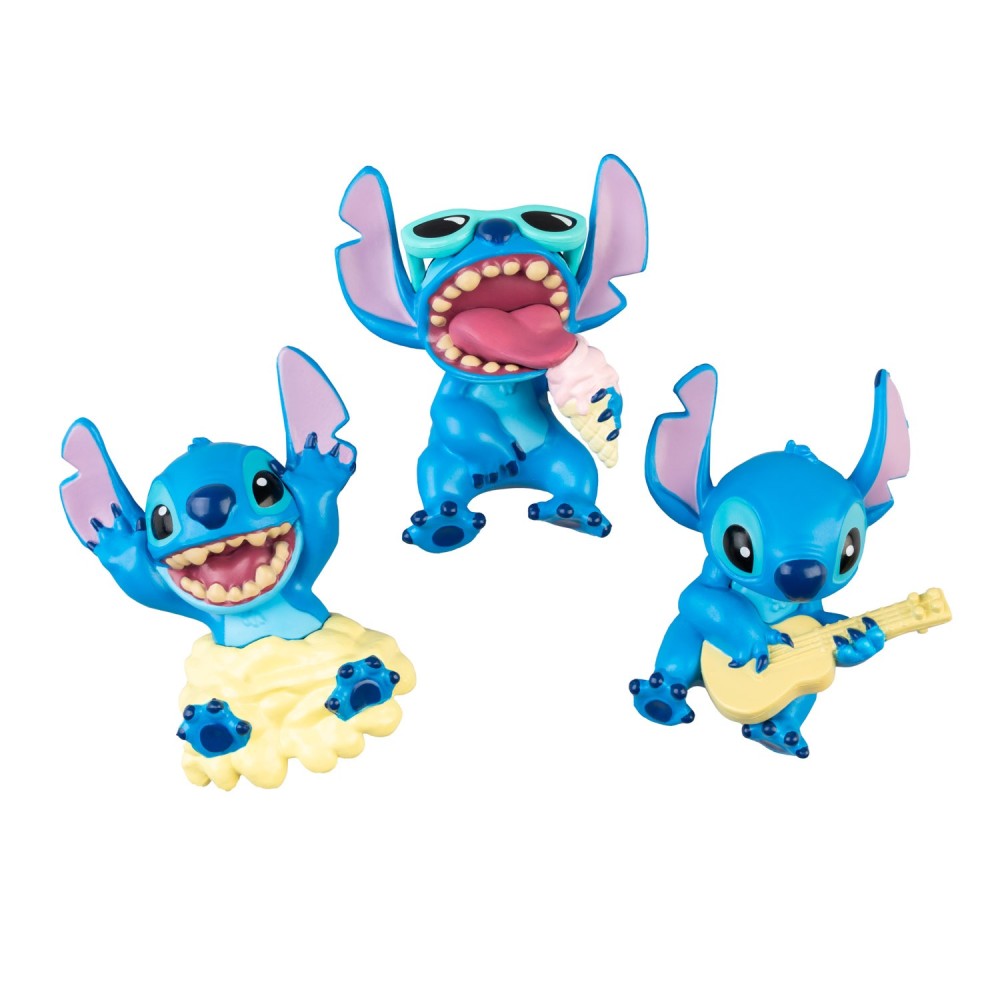 Set de 3 magnets Disney Stitch en PVC relief : ukulélé, glace géante et bain de mousse