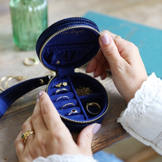 Boite à bijoux ronde velours bleu