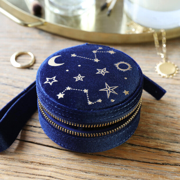 Boite à bijoux ronde velours bleu