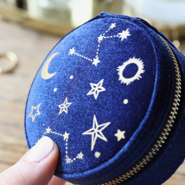 Boite à bijoux ronde velours bleu