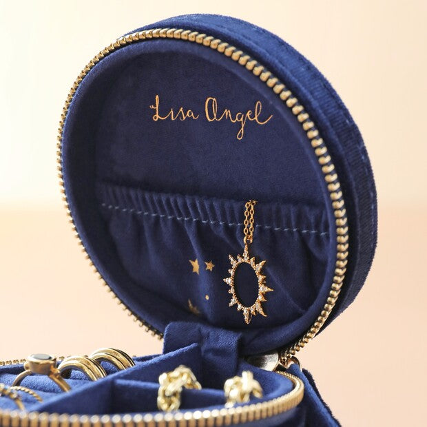 Boite à bijoux ronde velours bleu