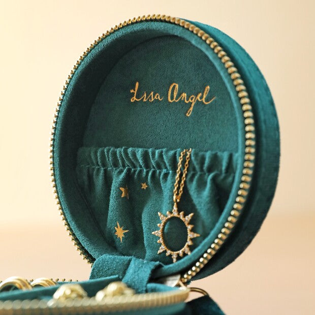 Boîte à bijoux en velours vert – Constellations dorées
