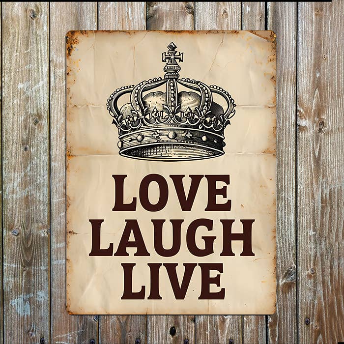 Plaque en métal style vintage - Couronne Aimer Rire Vivre
