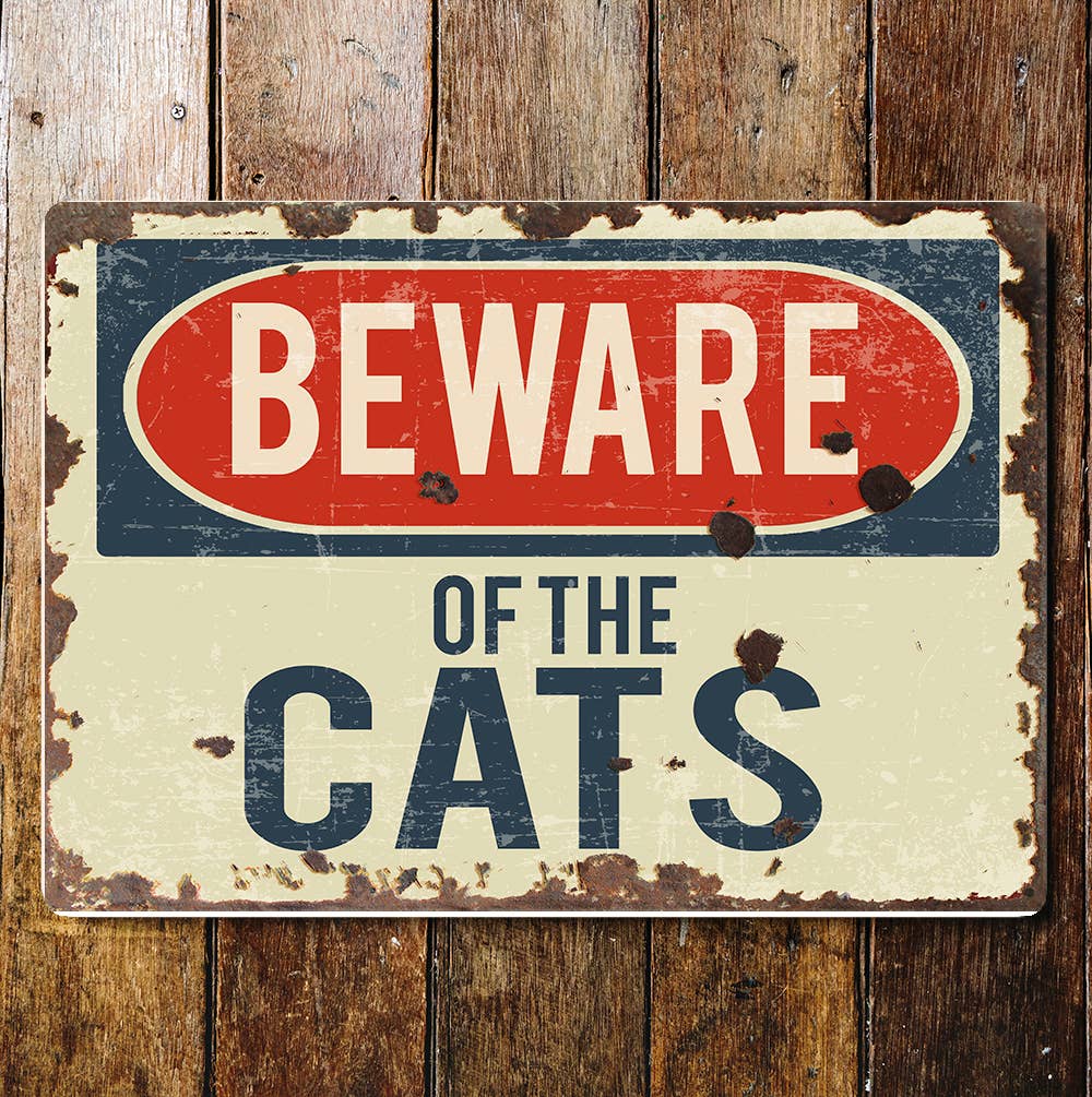 Plaque métal « Attention aux chats »