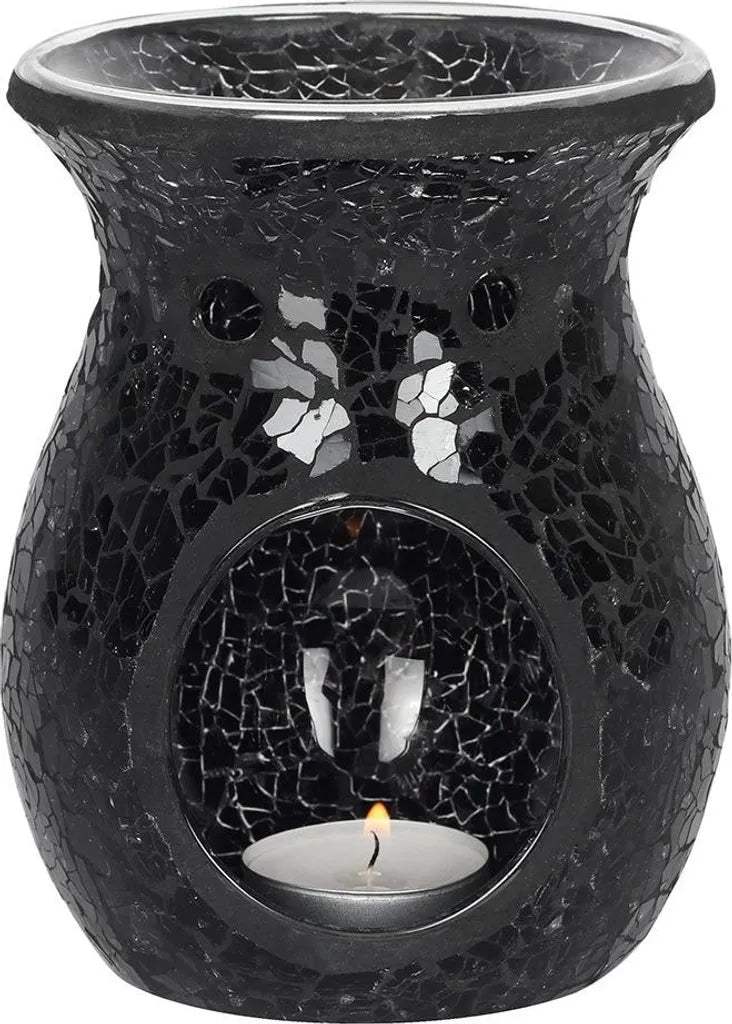 Brûle-parfum en mosaïque noire – Élégance mystique et reflets enchanteurs