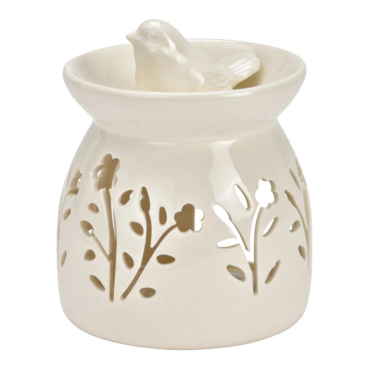 Brûle-parfum à huile et fondants en céramique – Oiseau décoratif blanc