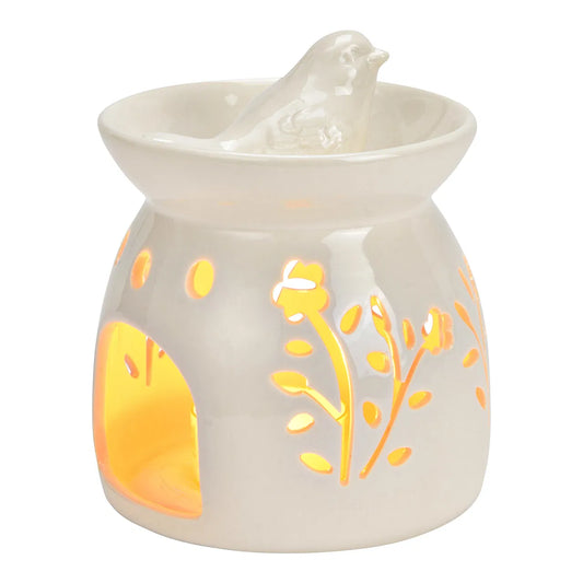 Brûle-parfum à huile et fondants en céramique – Oiseau décoratif blanc