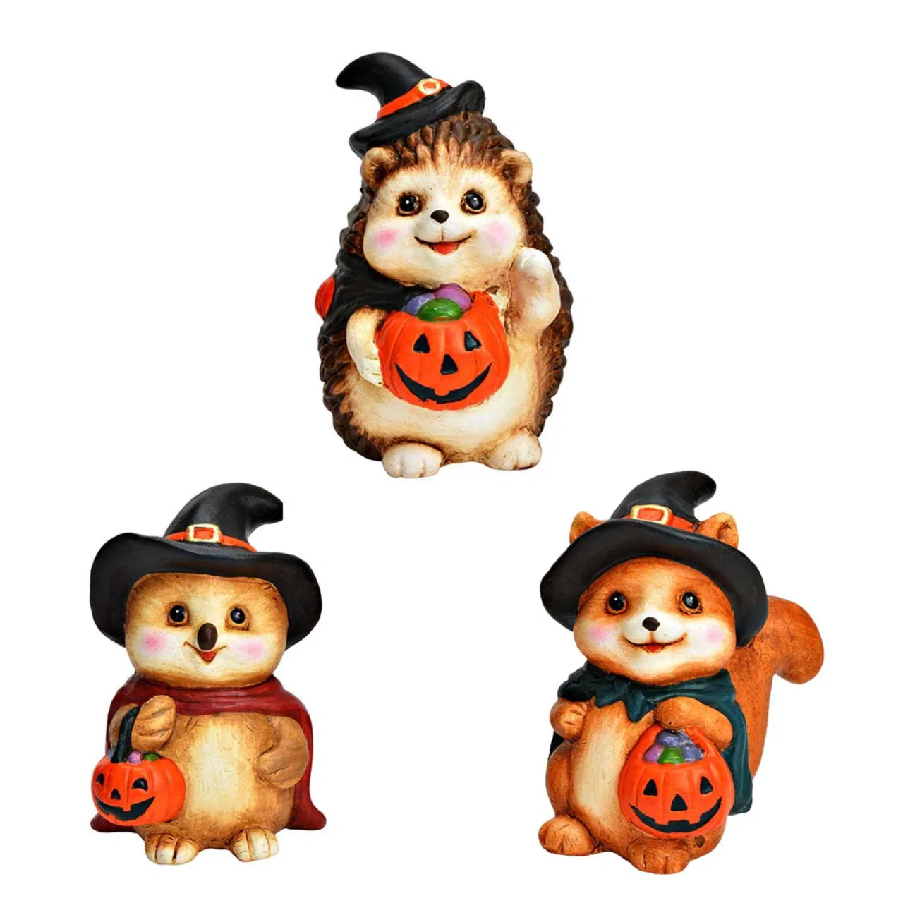Figurine Halloween – Animaux avec citrouille – Hérisson, Hibou ou Écureuil