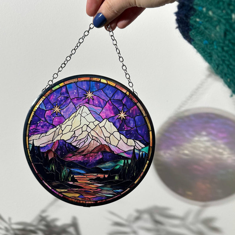 Attrape-soleil « Velaris Montagnes » – Effet vitrail en verre
