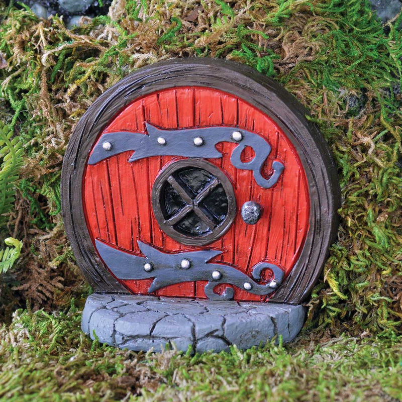 Porte de maison féerique ronde – Résine peinte à la main – Rouge & gris