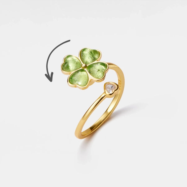 Bague Trèfle anti-stress ajustable – Argent 925 plaqué or