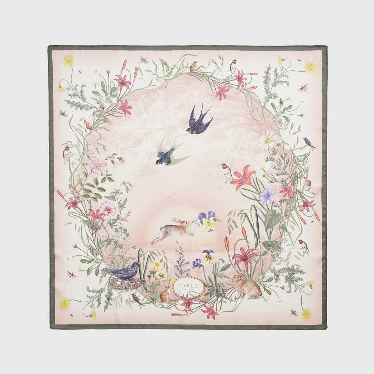 Foulard carré Bunny Fable England – Motif lapin et fleurs
