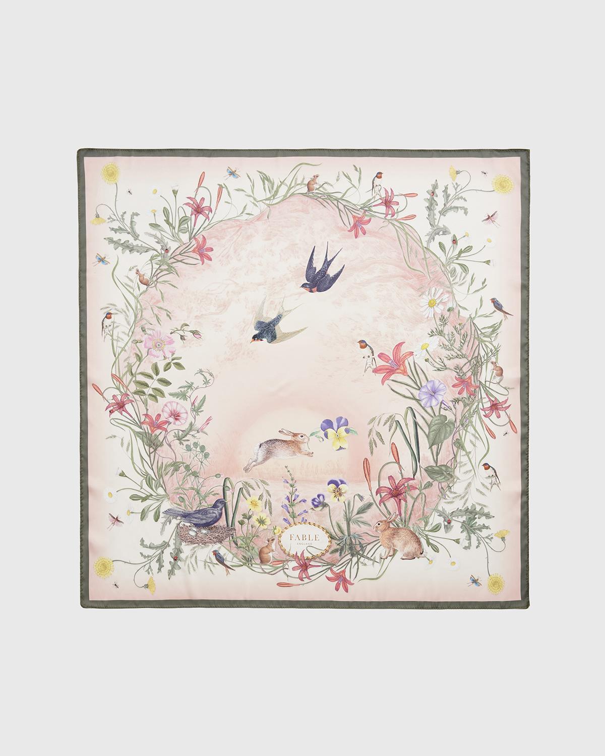 Foulard carré Bunny Fable England – Motif lapin et fleurs