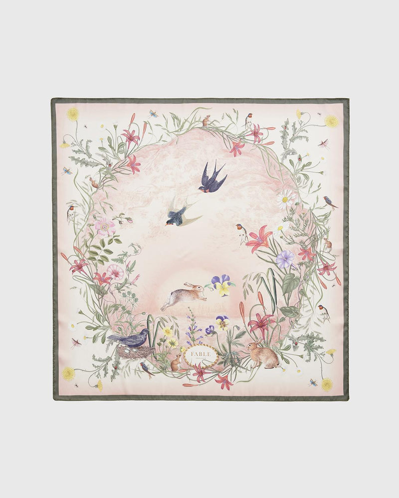 Foulard carré Bunny Fable England – Motif lapin et fleurs
