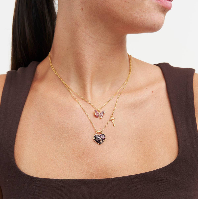 Collier Eve cœur Cadenas et clé - Fable England - plaqué or