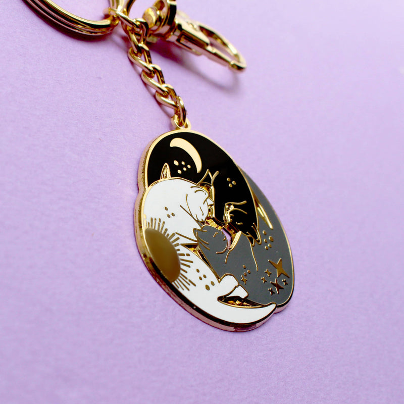 Porte-clés – Trio de chats Soleil, Lune et Étoiles