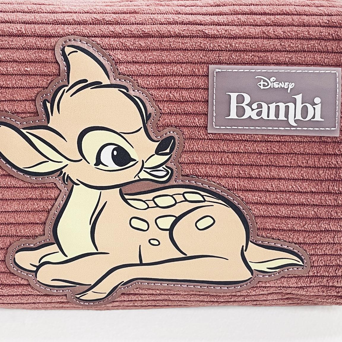 Trousse Bambi – Tissu côtelé rose & poignée fourrure grise