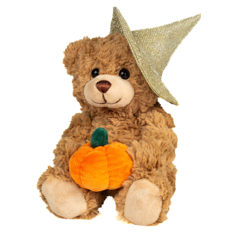 Peluche Teddy Hermann - Ours d’Halloween avec citrouille et chapeau scintillant – 20 cm