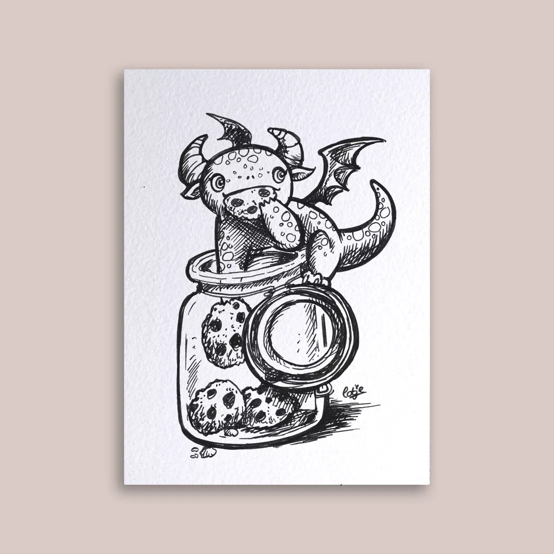 Carte postale bébé dragon et biscuits